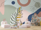 Pastel Leaf Shapes Wallpaper : Playful Abstract Kids Mural - View 4