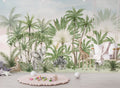 Safari Palm Grove Wallpaper : Soft Tropical Animal Mural