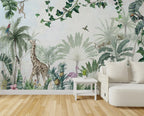 Tropical Garden Animals Wallpaper : Pastel Jungle Mural
