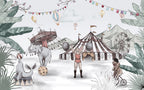 Vintage Circus Wallpaper : Sketched Animals Big Top Mural - View 2