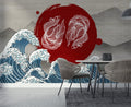Koi and Great Wave Wallpaper : Japanese Red Sun Mural