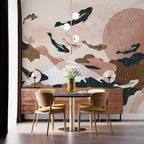 Blush Camo Fish Wallpaper : Abstract Soft Collage Mural - View 3