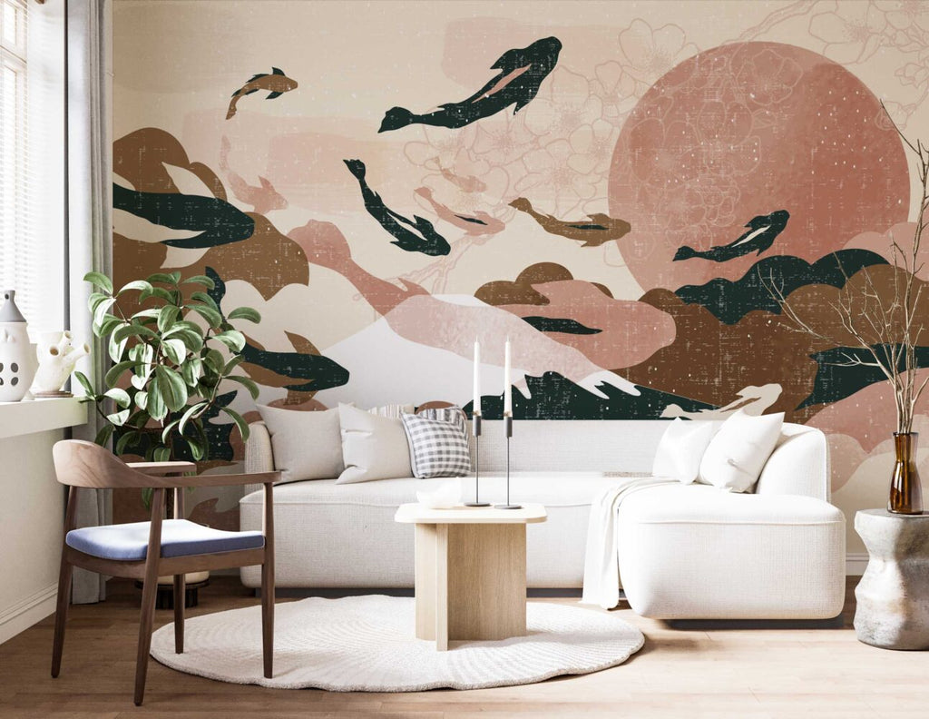 Blush Camo Fish Wallpaper : Abstract Soft Collage Mural - View 4