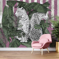 Leopard Print Jungle Wallpaper : Black White Pink Tropical Mural