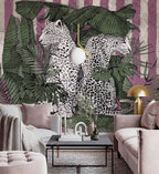 Leopard Print Jungle Wallpaper : Black White Pink Tropical Mural - View 4