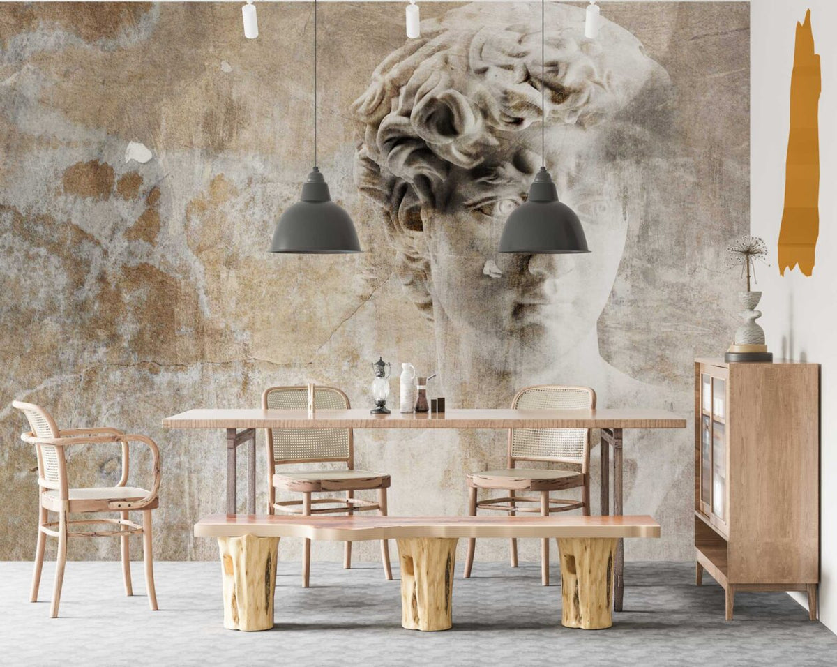 Distressed Greek Statue Wallpaper : Aged Plaster Classical Mural - View 3
