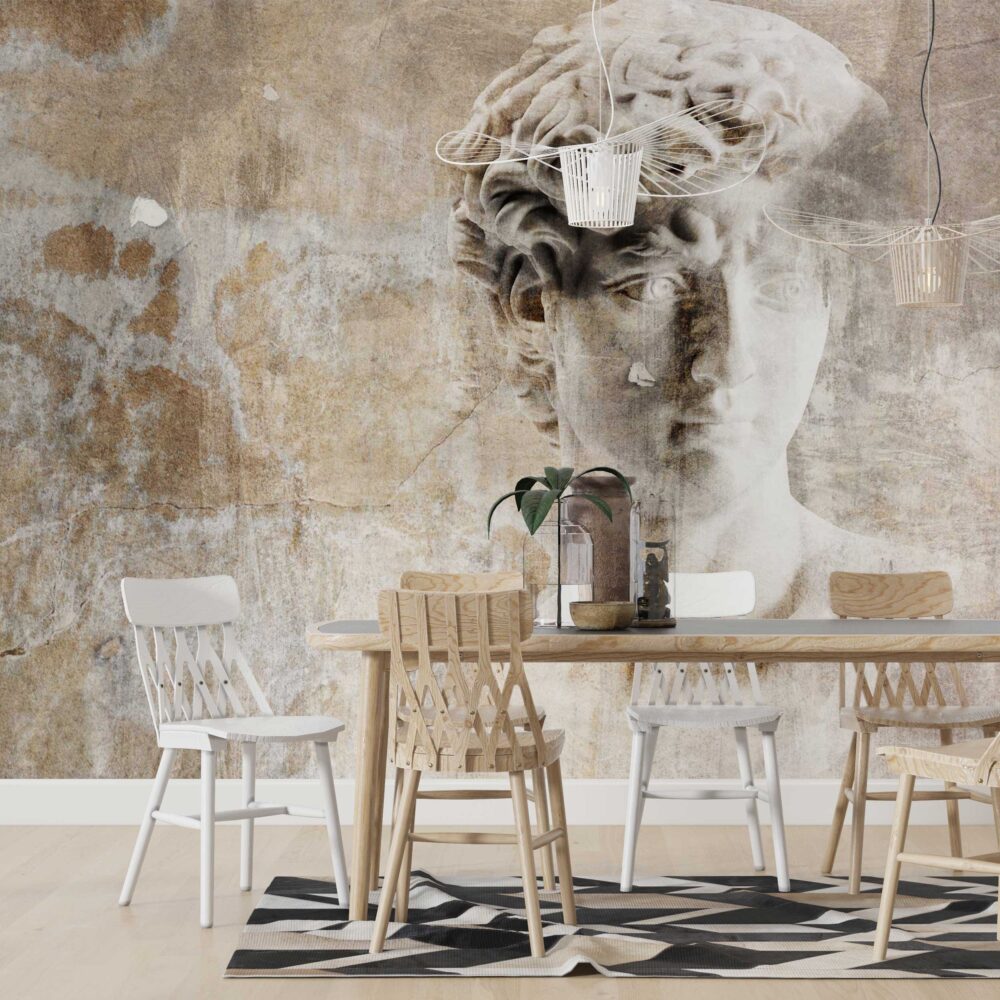 Distressed Greek Statue Wallpaper : Aged Plaster Classical Mural