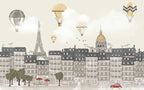 Paris Rooftops Balloon Wallpaper : Grey Kids City Mural - View 2