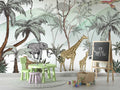 Sketched Safari Palms Wallpaper : Soft Jungle Animal Mural