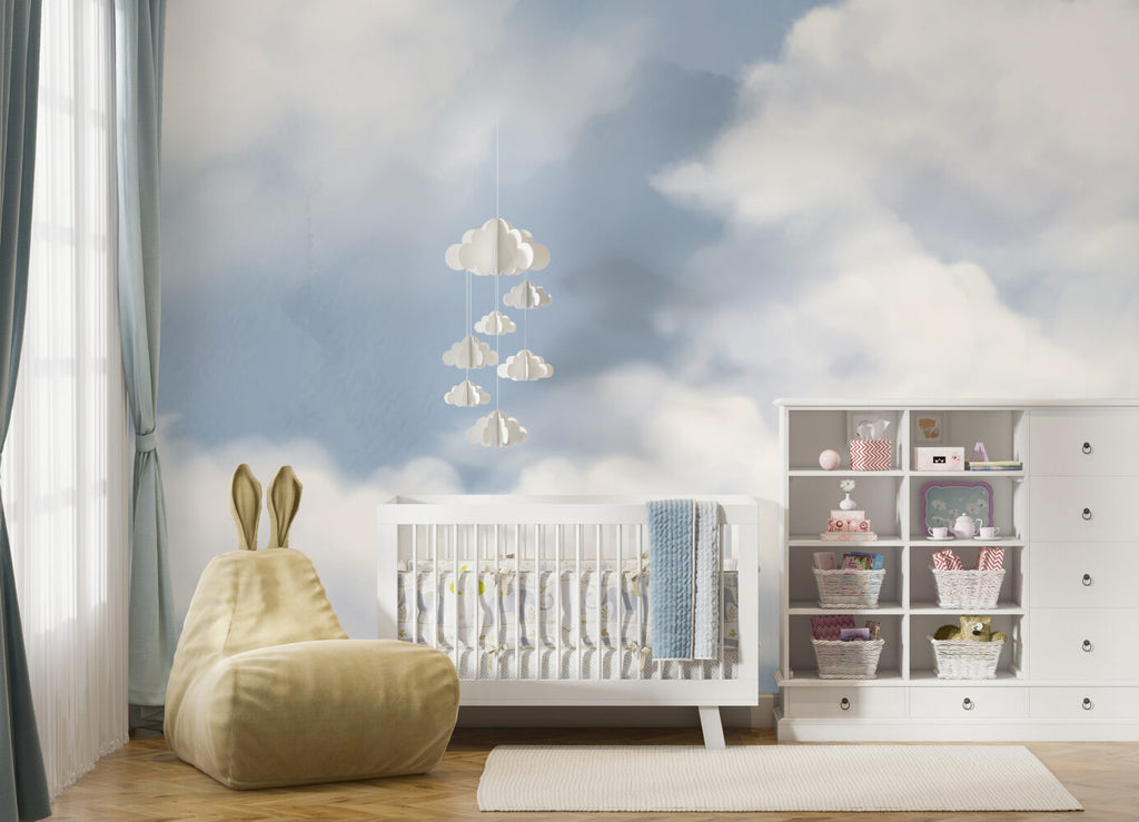 Pale Blue Cloud Sky Wallpaper : Soft Dreamy Sky Mural - View 4