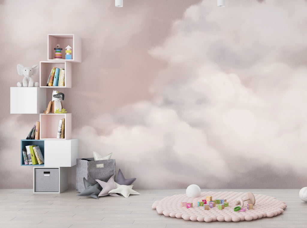 Blush Cloud Sky Wallpaper : Soft Pink Dreamy Mural - View 3