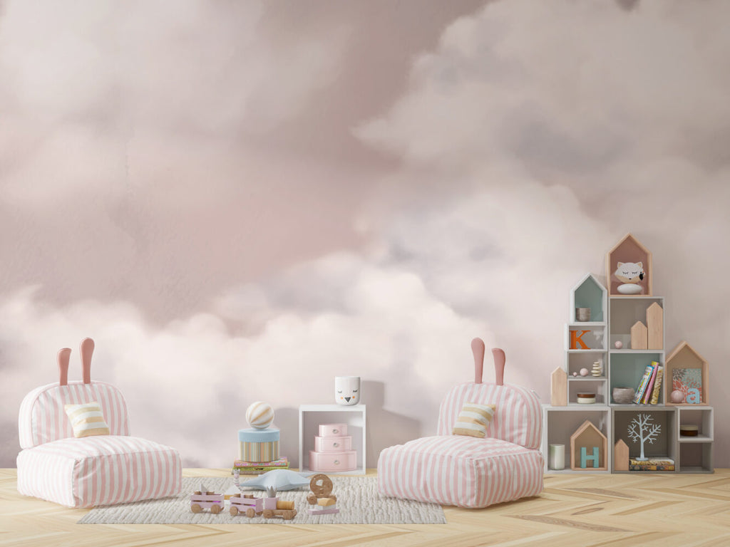 Blush Cloud Sky Wallpaper : Soft Pink Dreamy Mural