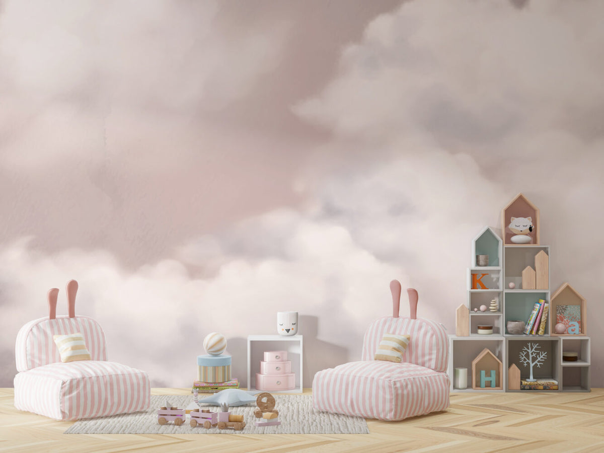 Blush Cloud Sky Wallpaper : Soft Pink Dreamy Mural