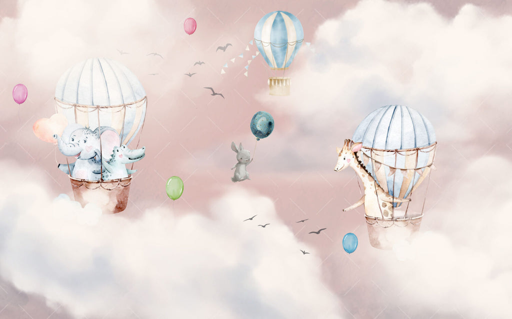 Pink Cloud Balloon Bunny Wallpaper : Dreamy Nursery Mural - View 2