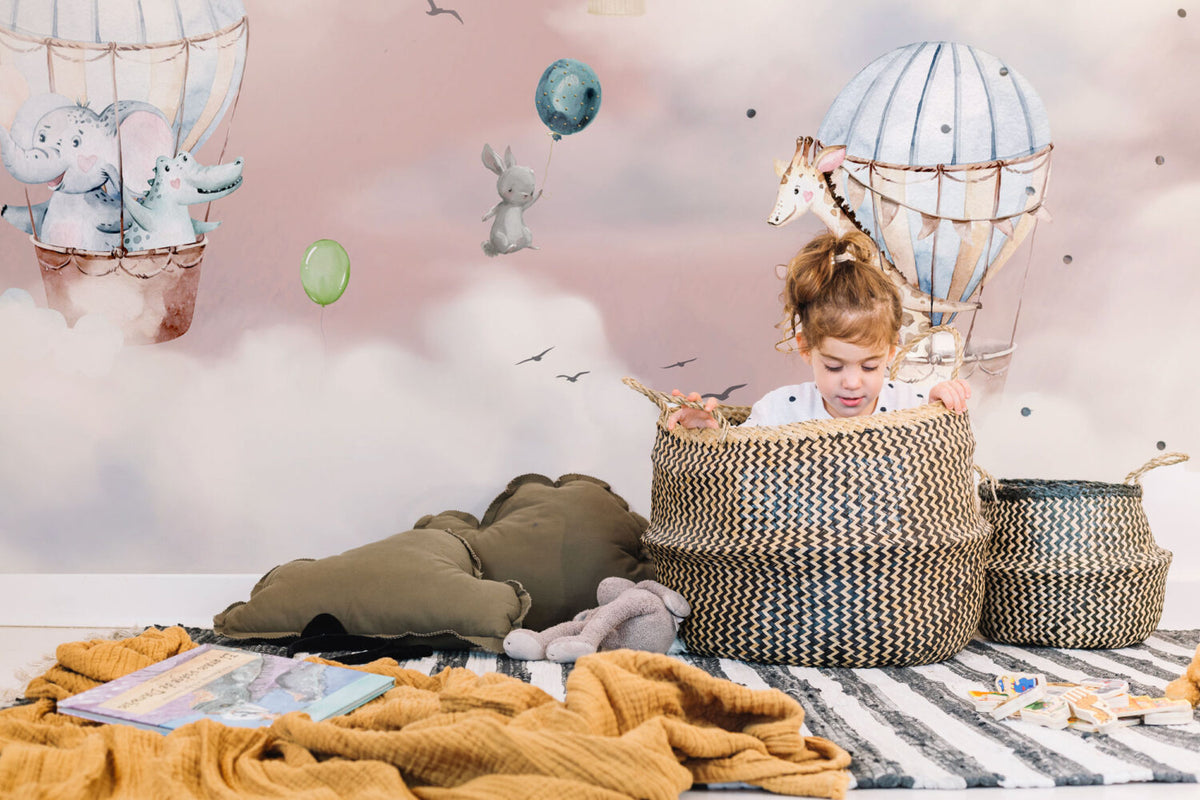 Pink Cloud Balloon Bunny Wallpaper : Dreamy Nursery Mural