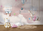 Pink Cloud Balloon Bunny Wallpaper : Dreamy Nursery Mural - View 3