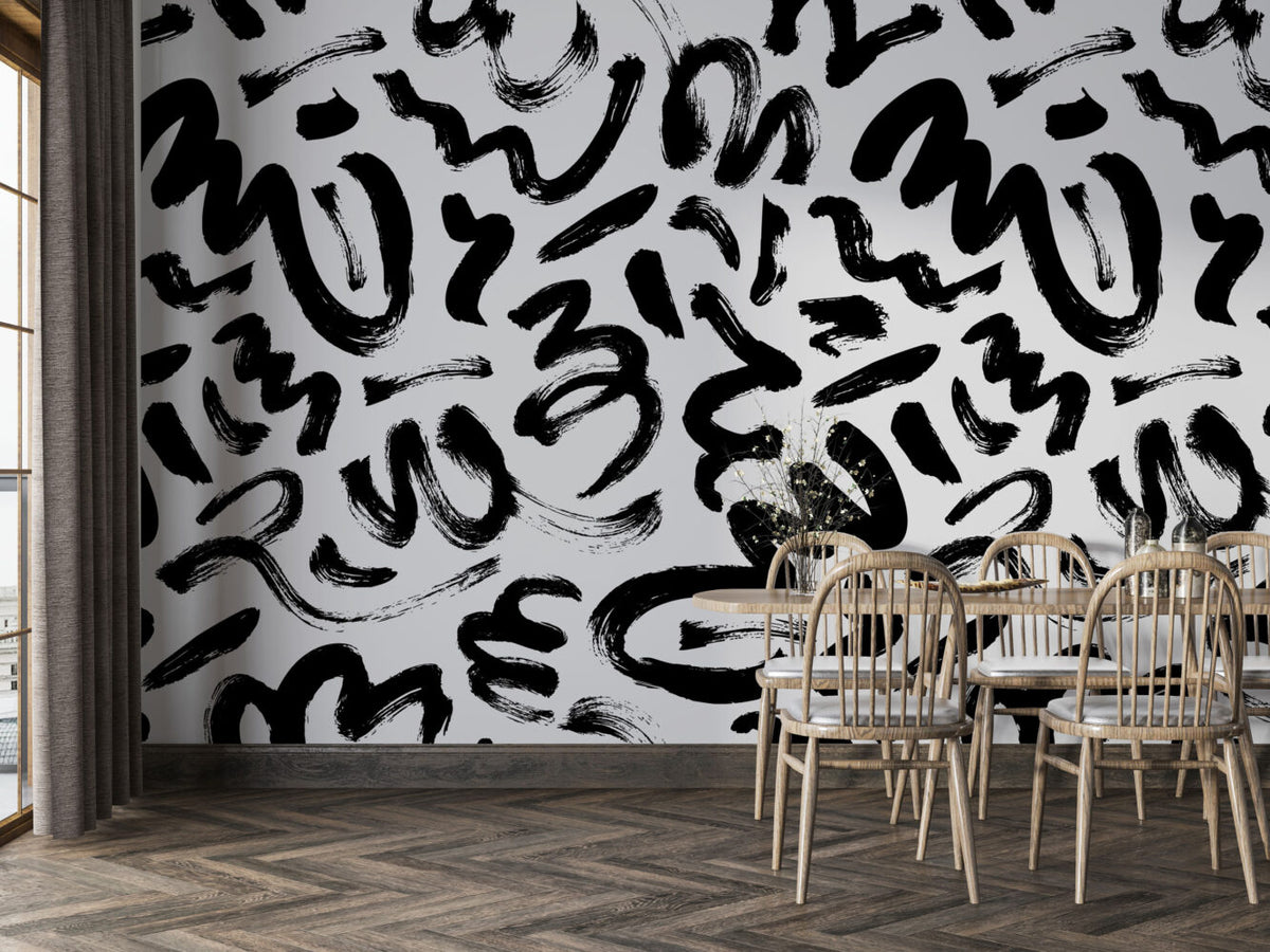 Black Brush Stroke Wallpaper : Bold Abstract Ink Mural