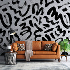 Black Brush Stroke Wallpaper : Bold Abstract Ink Mural - View 3