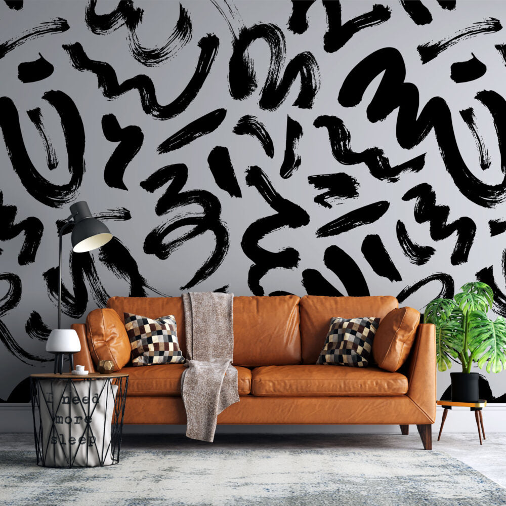Black Brush Stroke Wallpaper : Bold Abstract Ink Mural - View 3