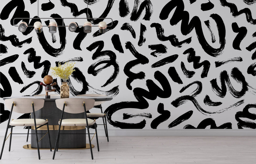 Black Brush Stroke Wallpaper : Bold Abstract Ink Mural - View 4