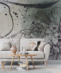 Line Art Carnation Wallpaper : Grey Watercolor Floral Mural