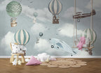 Balloon Animals Sky Wallpaper : Soft Blue Kids Mural - View 3