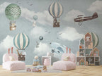 Balloon Animals Sky Wallpaper : Soft Blue Kids Mural