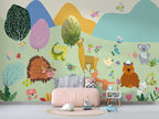 Colorful Woodland Animals Wallpaper : Playful Kids Mural - View 3
