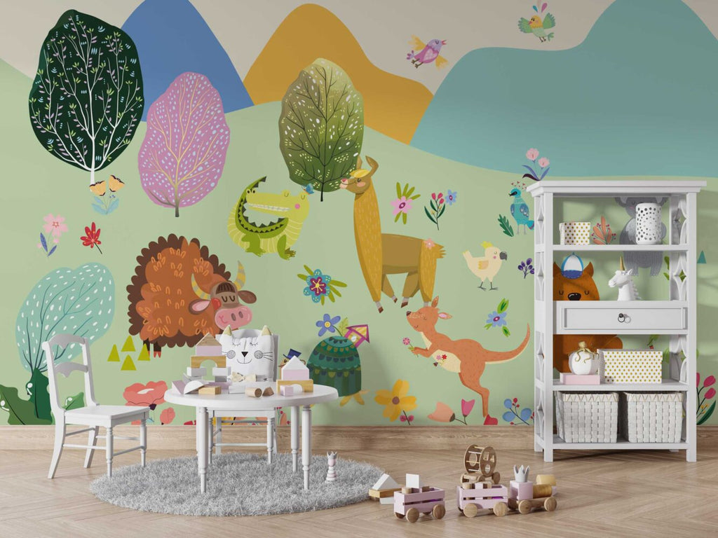 Colorful Woodland Animals Wallpaper : Playful Kids Mural - View 4