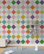 Colorful Harlequin Diamond Wallpaper : Geometric Kids Pattern - View 3