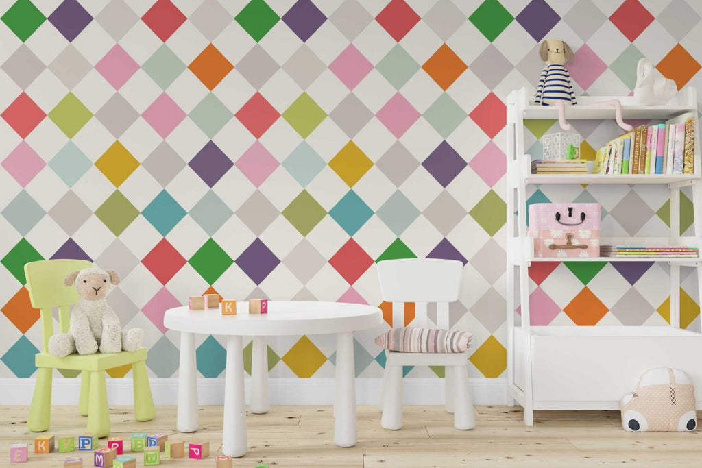 Colorful Harlequin Diamond Wallpaper : Geometric Kids Pattern