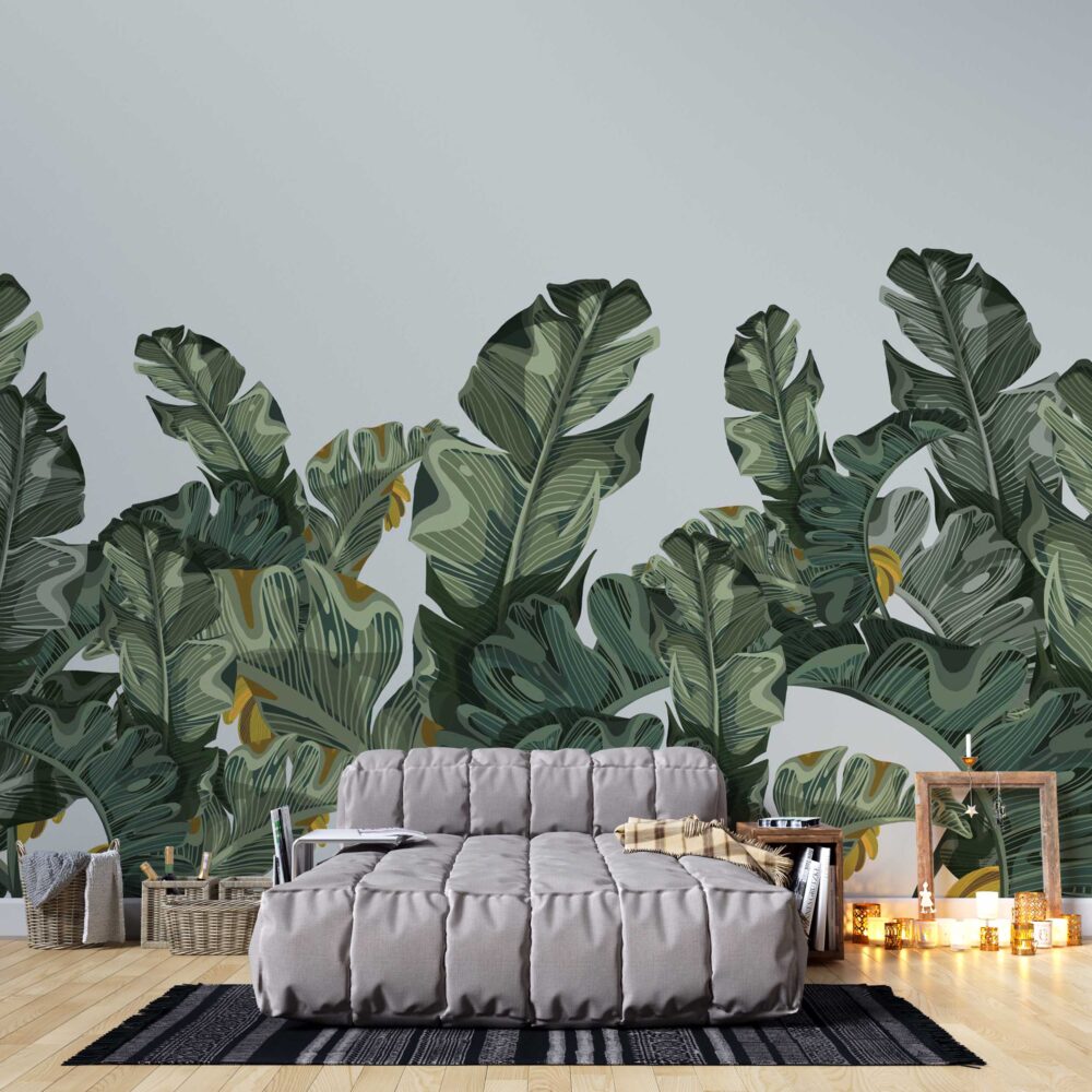 Giant Banana Leaf Wallpaper : Green Tropical Mural