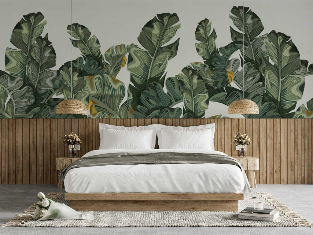 Giant Banana Leaf Wallpaper : Green Tropical Mural - View 3