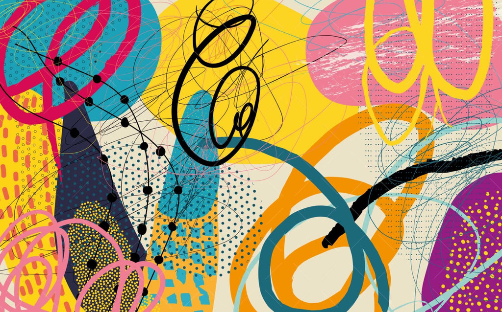 Colorful Pop Abstract Wallpaper : Bold Retro Shapes Mural - View 2
