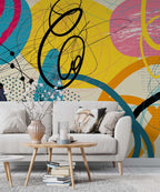 Colorful Pop Abstract Wallpaper : Bold Retro Shapes Mural - View 3