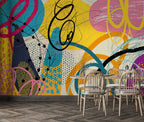 Colorful Pop Abstract Wallpaper : Bold Retro Shapes Mural