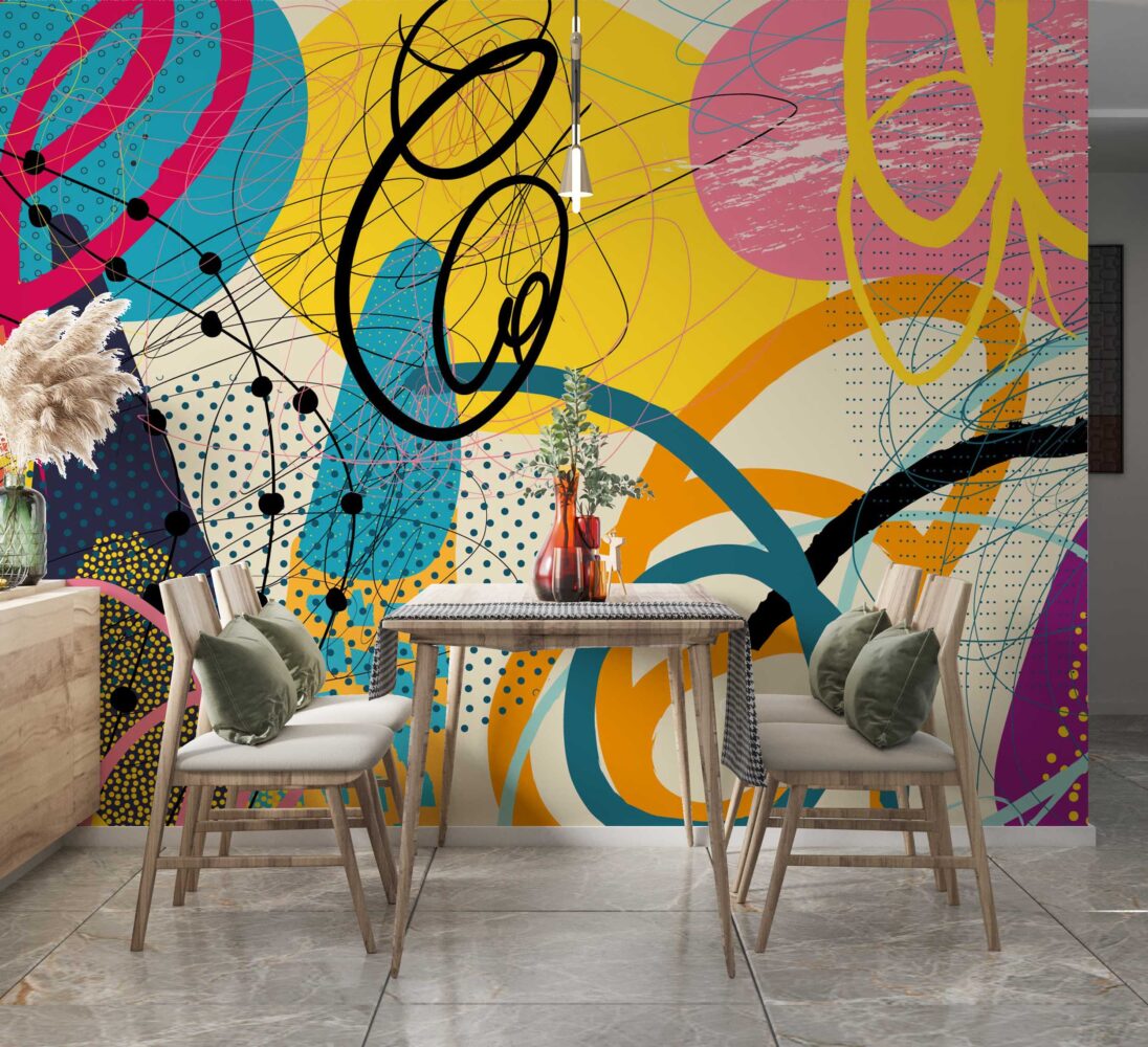 Colorful Pop Abstract Wallpaper : Bold Retro Shapes Mural - View 4