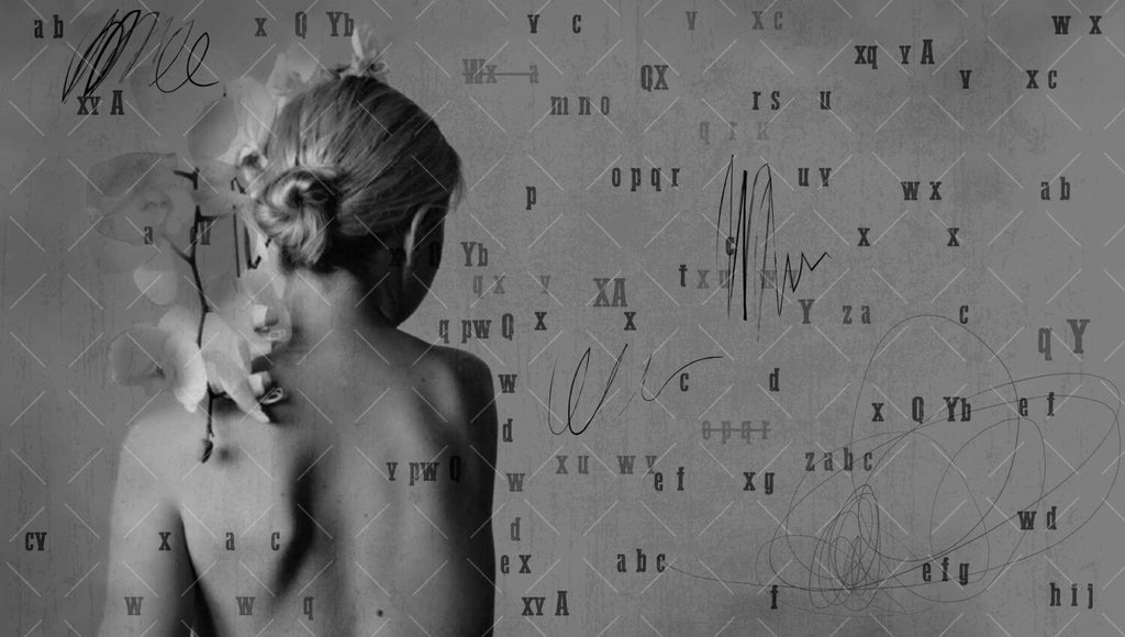 Monochrome Woman Typography Wallpaper : Grey Art Portrait Mural - View 2