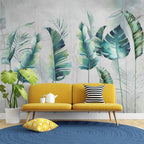 Teal Watercolor Leaf Wallpaper : Vibrant Tropical Mural - View 4