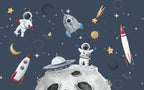Navy Astronaut Space Wallpaper : Kids Rocket Planet Mural - View 2