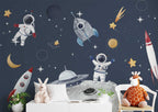 Navy Astronaut Space Wallpaper : Kids Rocket Planet Mural - View 4