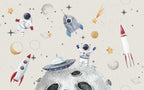 Cream Astronaut Space Wallpaper : Kids Rocket Planet Mural - View 2
