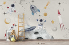 Cream Astronaut Space Wallpaper : Kids Rocket Planet Mural