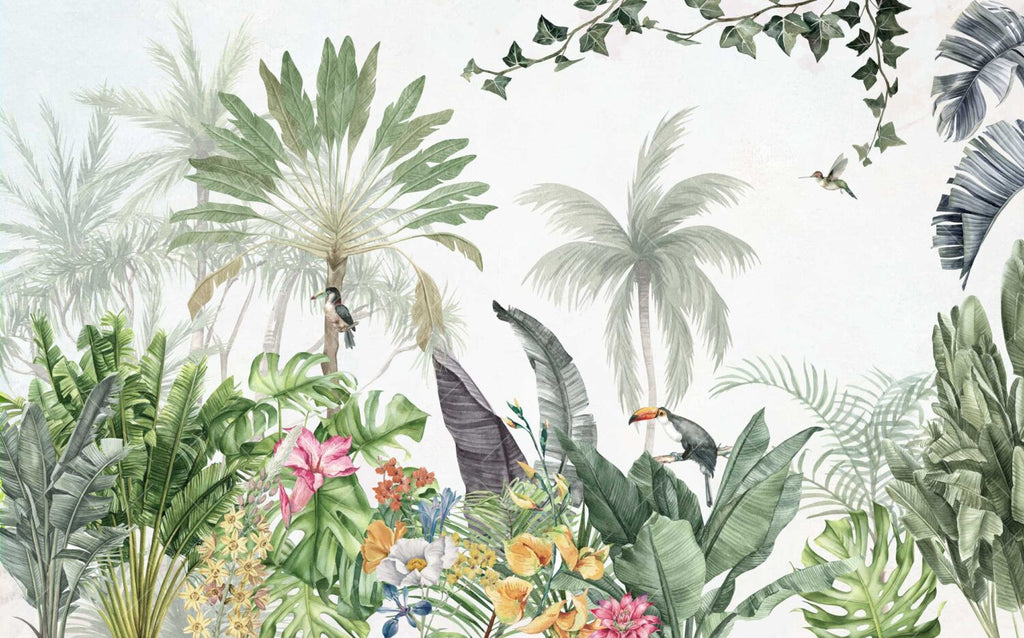 Toucan Tropical Leaf Wallpaper : Soft Jungle Bird Mural - View 2