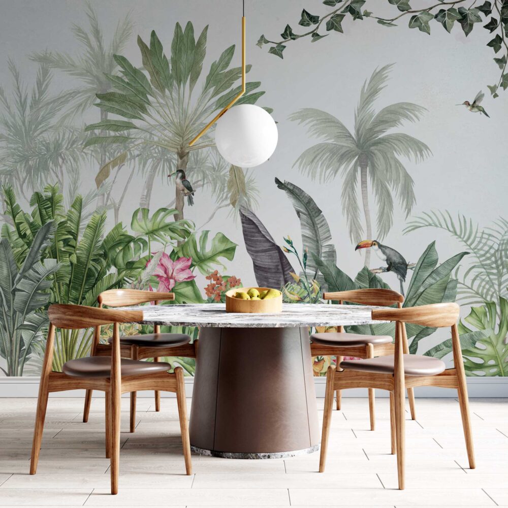 Toucan Tropical Leaf Wallpaper : Soft Jungle Bird Mural - View 4