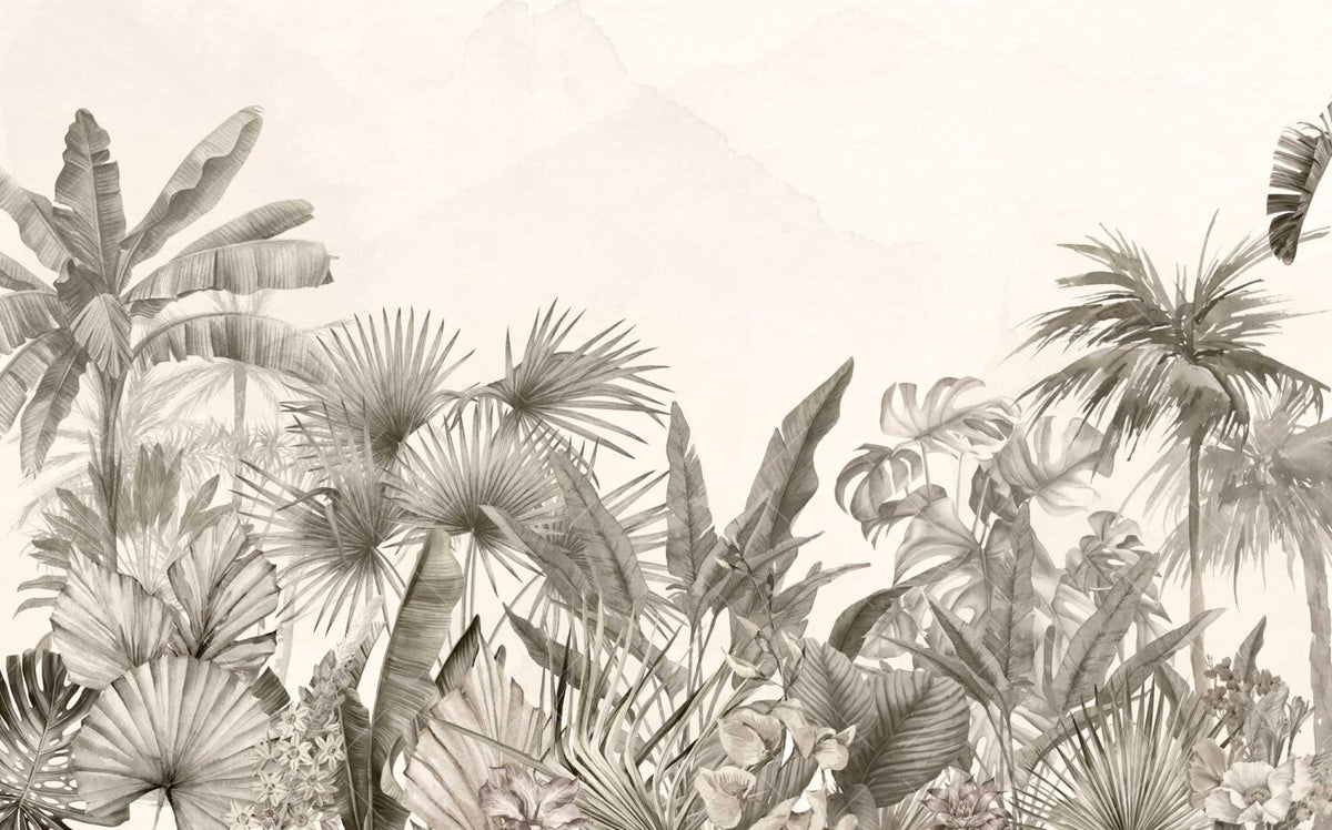 Sepia Tropical Leaf Wallpaper : Vintage Palm Jungle Mural - View 2