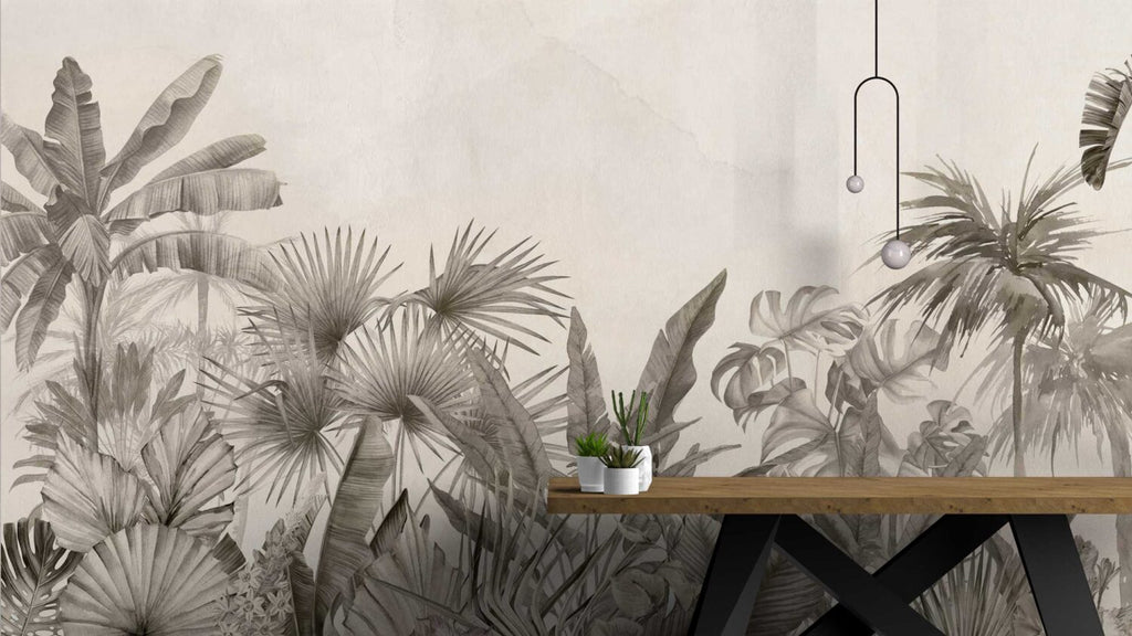 Sepia Tropical Leaf Wallpaper : Vintage Palm Jungle Mural - View 3