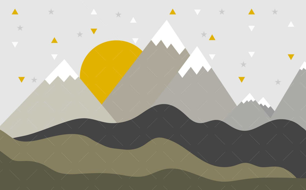 Grey Mountain Sun Wallpaper : Minimal Kids Landscape Mural - View 2
