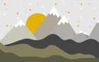Grey Mountain Sun Wallpaper : Minimal Kids Landscape Mural - View 2