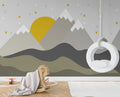 Grey Mountain Sun Wallpaper : Minimal Kids Landscape Mural